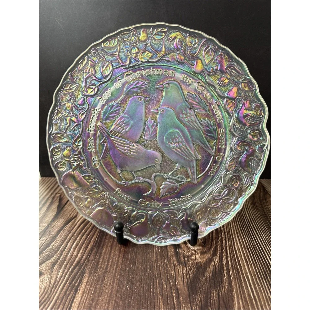 Imperial Glass 12 Days of Christmas 1973 Plate 4th Day- 4 Colly Birds